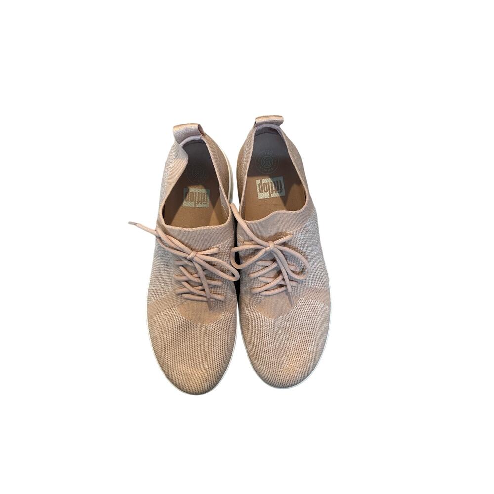 FitFlop F-Sporty‎ Beige/Rose Gold Slip On Stretchy Mesh Sneakers, Women’s 10
